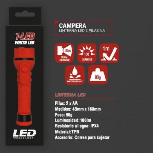 LINTERNA TRONEX 1 LED 100 LUMENES ENCAUCHETADO ROJO (PILA AA) (TRL20LR6CA)