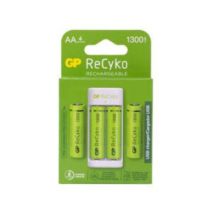 CARGADOR PILA RECARGABLE GP USB CON 4 PILAS E211(4 PILAS AA 1300MAH)(GPPBE211130AAHC-2LAB)