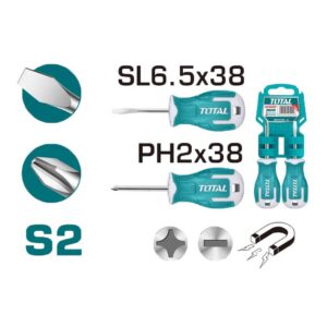 JUEGO DESTORNILLADOR 5X38MM (-) 2X38MM (+) PUÑO PUNTA INMANTADA INDUSTRIAL TOTAL (THTS20206)