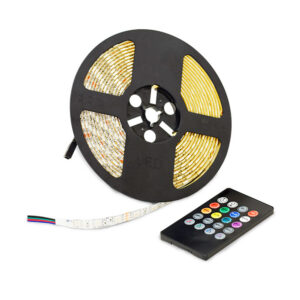 LUCES CINTA LED RGB CON CONTROL 12V FUENTE 1AMP 5MTS 60L/M (SM2D60-5050)