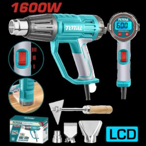 PISTOLA CALOR CON TEMPERATURA AJUSTABLE PANTALLA LCD 1600W INCLUYE 3 BOQUILLAS Y 1 RASCADOR INDUSTRIAL TOTAL (UTB16056)