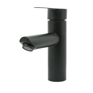 LLAVE LAVAMANOS MONOCONTROL ACERO INOXIDABLE REDONDA NEGRA BAJA 18CM UDUKE (HT2034)