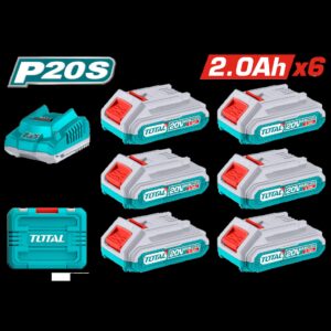 KIT DE 6 BATERIAS DE 20V (2.0 AH) + CARGADOR INDUSTRIAL TOTAL (UTFBCLI2062)