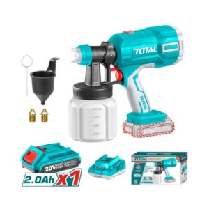 PISTOLA PINTAR INALAMBRICA 800ML 20V INCLUYE BATERIA 20V, CARGADOR, AGUJA DE LIMPIEZA Y DOS BOQUILLAS, TOTAL (UTSGLI20406)