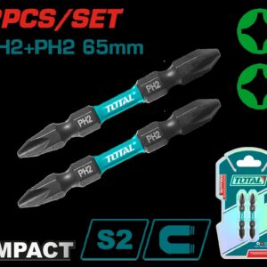 PUNTAS TALADRO INDUSTRIAL DOBLE PUNTA IMANTADA 65MM (+) (+) JUEGO X 2 PZS SUPER TOTAL (TACIM72PH265)