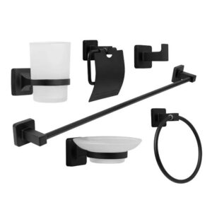KIT ACCESORIOS PARA BAÑO X 6 PIEZAS NEGRO UDUKE (HT2163)