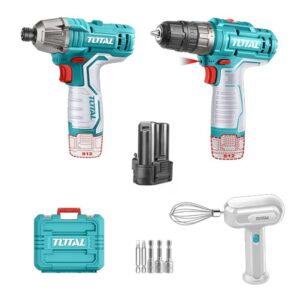 COMBO INALAMBRICO 12V ATORNILLADOR DE IMPACTO + TALADRO 3/8" INCLUYE 6 ACCESORIOS + DOS BATERIAS 1.5AH + BATIDORA CARGADOR SE VENDE POR SEPARADO TOTAL (TOSLI240205)