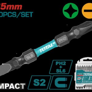 PUNTAS TALADRO INDUSTRIAL DOBLE PUNTA IMANTADA 65MM (+) (-) JUEGO X 10 PZS INDUSTRIAL SUPER TOTAL (TACIM16HL133)
