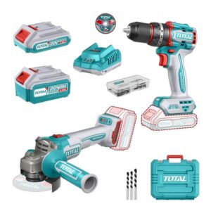 COMBO INALAMBRICO TALADRO 1/2" 20V 66NM + PULIDORA 4 1/2" INCLUYE 1 BATERIA 20V(4.0AH), 1 BATERIA 20V(2.0AH) CARGADOR 20V, 10 DISCOS DE CORTE Y ACCESORIOS TOTAL (UTCKLI20273)