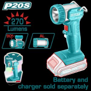 LINTERNA INALAMBRICA 270 LUMENES 20V INDUSTRIAL BATERIA Y CARGADOR NO INCLUIDO SUPER TOTAL (TWLI2038)