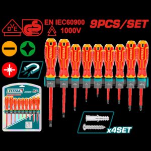 DESTORNILLADOR AISLADO 1000V INDUSTRIAL AMARILLO-ROJO JUEGO X 9 PZS INDUSTRIAL SUPER TOTAL (THTIS596)