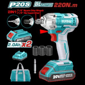 PISTOLA IMPACTO INALAMBRICA 1/2 20V 230 NM INCLUYE 2 BATERIAS 1 CARGADOR COPAS DE 171921 Y PUNTA DESTORNILLADOR TOTAL(UTIWLI20236)