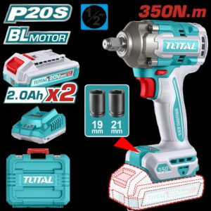 PISTOLA IMPACTO INALAMBRICA 1/2 20V 350 NM INCLUYE 2 BATERIAS 1 CARGADOR Y 2 COPAS ,19,21 MM INDUSTRIAL SUPER TOTAL (UTIWLI2035)