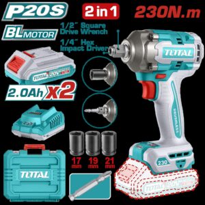 PISTOLA IMPACTO INALAMBRICA 1/2 20V 230 NM INCLUYE 2 BATERIAS 1 CARGADOR COPAS DE 17,19,21 Y PUNTA DESTORNILLADOR INDUSTRIAL SUPER TOTAL(UTIWLI20236A)