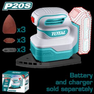 LIJADORA DE PALMA ORBITAL ROTATIVA INALAMBRICA 20V 12000 RPM INCLUYE 9 LIJAS INDUSTRIAL SUPER TOTAL (TPSLI2014)