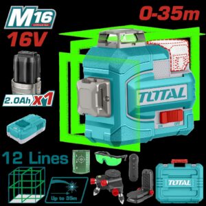 NIVEL LASER 0-35M LUZ VERDE 3D 12 LINEAS 16V INDUSTRIAL SUPER TOTAL (UTLL301201)