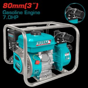 MOTOBOMBA A GASOLINA 7.0HP, SALIDA 80MM(3") FLUJO MAX 1000L/MIN, MAXIMO ELEVACION 32M , MAXIMO DE SUCCION 8M, DESPLAZAMIENTO 208CC CAPACIDAD TANQUE 3.6L INDUSTRIAL SUPER TOTAL (TP3302)