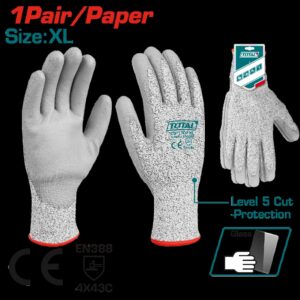 GUANTE POLYESTER XL ANTICORTE CON RECUBRIMIENTO DE PU INDUSTRIAL SUPER TOTAL (TSP1702-XL)