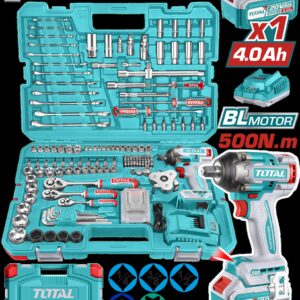 PISTOLA IMPACTO INALAMBRICA 1/2 20V 500 NM INCLUYE 1 BATERIAS 1 CARGADOR + 152 ACCESORIOS INSDUSTRIAL SUPER TOTAL (UTHKTHP31522)