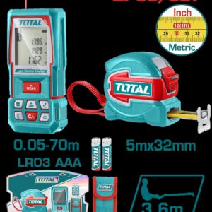 KIT DE MEDIDOR DE DISTANCIAS LASER 70 MTS + METRO 5 MTS HOJA 32MM INDUSTRIAL SUPER TOTAL (TLDD241201)