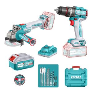 COMBO INALAMBRICO 20V TALADRO 1/2" 96NM + PULIDORA 4 1/2" 1000W INCLUYE 2 BATERIA 20V(4.0AH),CARGADOR , 10 DISCOS DE CORTE Y ACCESORIOS INDUSTRIAL TOTAL (UTOSLI241298)