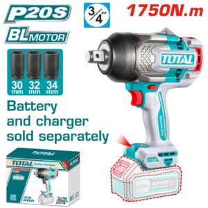 PISTOLA IMPACTO INALAMBRICA 3/4 20V 1750 NM INCLUYE COPAS 30,32,34 MM BATERIA Y CARGADOR SE VENDEN POR SEPARADO INDUSTRIAL SUPER TOTAL (TIWLI201751)