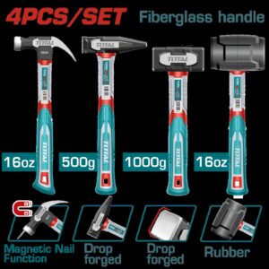 JUEGO DE MARTILLOS X 4 PCS MANGO FIBRA DE VIDRIO TOTAL (THCH6004)