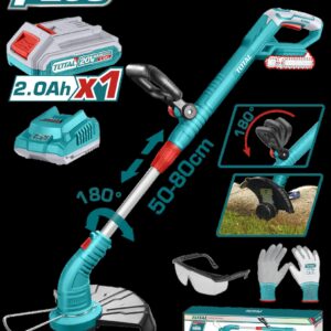 GUADAÑADORA INALAMBRICA EXPANDIBLE 20V INCLUYE 1 BATERIA 2.0AH, CARGADOR Y ACCESORIOS TOTAL (UTGTLI20301)