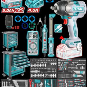 PISTOLA IMPACTO INALAMBRICA 1/2" 850 NM + 2 BATERIAS 5.0AH + CARGADOR + CAJA DE HERRAMIENTAS CON 365 ACCESORIOS INDUSTRIAL SUPER TOTAL (UTHPTCS83692)