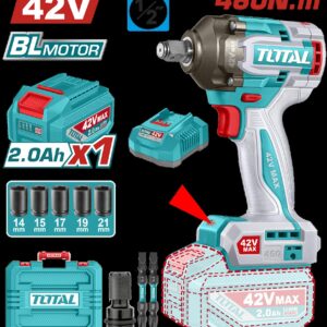 PISTOLA IMPACTO INALAMBRICA 1/2" 42V 460 NM CAJA PLASTICA INCLUYE 1 BATERIA, 1 CARGADOR Y ACCESORIOS SUPER TOTAL INDUSTRIAL (UTIWLI42461)