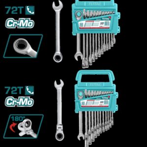 LLAVE MIXTA CON RACHE FLEXIBLE 8 - 19 MM JUEGO X 12 PZS + LLAVE MIXTA CON RACHE FIJO 8-19MM JUEGO X 12 PZS INDUSTRIAL SUPER TOTAL (THT103RK246)