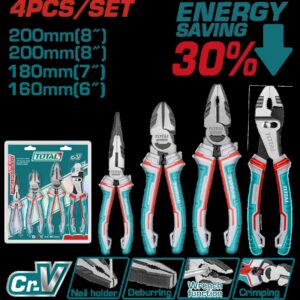 JUEGO DE ALICATE X 4 PIEZAS CROMO VANADIUM INDUSTRIAL SUPER TOTAL (THT2K0488)