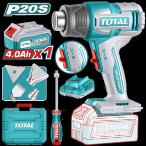 PISTOLA CALOR INALAMBRICA 20V CON TEMPERATURA AJUSTABLE INCLUYE 4 BOQUILLAS 1 BATERIA 4.0AH Y 1 CARGADOR INDUSTRIAL SUPER TOTAL (UTBLI20065)