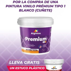 KIT PINTURA VINILO PREMIUM TIPO 1 BLANCO CUNETE (99400105) (ALGRECO) 1 UD + GRATIS ITEM 16052A ESTUCO PLASTICO CUARTO 1.5KG (96300114) 1 UD