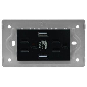 TOMA DOBLE + 2 USB LUXOR NEGRA INTERCAMBIABLE SIN TAPA DUKE ENERGY (V17-032)