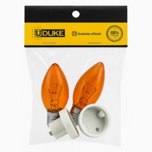 BOMBILLO CANDELABRO SENCILLO NARANJA + SOCKET CANDELABRO PASTA PQT X 2 UDUKE
