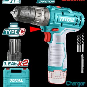 TALADRO INALAMBRICO 3/8 12V INCLUYE 2 BATERIAS 1.5 AH SUPER TOTAL (TIDLI12202)