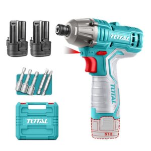 ATORNILLADOR DE IMPACTO INALAMBRICO 1/4 12V 100NM INCLUYE 2 BATERIAS, 2 PUNTA TALADRO Y 3 COPAS CAJA PLASTICA SUPER TOTAL (TIRLI12015)