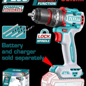 TALADRO PERCUTOR ATORNILLADOR INALAMBRICO 1/2 20V 66NM BATERIA Y CARGADOR SE VENDEN POR SEPARADO, INCLUYE 4 ACCESORIOS INDUSTRIAL SUPER TOTAL (TIDLI206681)
