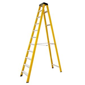 ESCALERA TIJERA 10 PELDAÑOS EN FIBRA DE VIDRIO CAP 150 KILOS USO INDUSTRIAL UDUKE CON PLATAFORMA (HT3187)