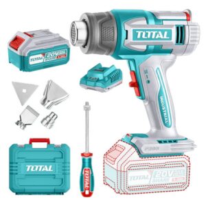 PISTOLA CALOR INALAMBRICA 20V CON TEMPERATURA AJUSTABLE PANTALLA LCD INCLUYE 4 BOQUILLAS 1 BATERIA 5.0AH Y 1 CARGADOR INDUSTRIAL SUPER TOTAL (UTBLI20035)