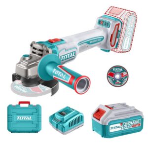 PULIDORA INALAMBRICA 4 1/2 INDUSTRIAL 20 V 1200W INCLUYE BATERIA 4.0 AH, CARGADOR Y 10 DISCOS, MOTOR SIN ESCOBILLAS INDUSTRIAL SUPER TOTAL (UTAGLI2211531A)