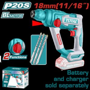 TALADRO INALAMBRICO ROTOMARTILLO SDS PLUS 11/16 BATERIA Y CARGADOR NO INCLUIDO SUPER TOTAL (TRHLI20188)
