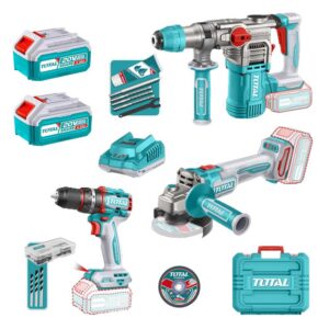 COMBO INALAMBRICO 20V X 3 PZS TALADRO ATORNILLADOR INALAMBRICO 1/2 66 NM + PULIDORA INALAMBRICA 4 1/2 + TALADRO ROTOMARTILLO SDS PLUS 4.5 JULES INLCUYE 2 BATERIAS 5.0AH , 1 CARGADOR , 10 DISCOS DE CORTE Y 47 ACCESORIOS INDUSTRIAL SUPER TOTAL (UTOSLI241183)