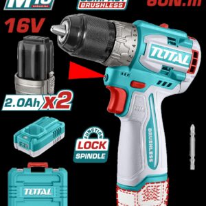 TALADRO INALAMBRICO 1/2 16V 60NM INCLUYE 2 BATERIAS 2,0AH Y CARGADOR INDUSTRIAL SUPER TOTAL (UTDLI16682)