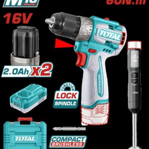 TALADRO INALAMBRICO 1/2 16V 60NM INCLUYE 2 BATERIAS 2,0AH + CARGODOR + BATIDORA DE MANO INDUSTRIAL SUPER TOTAL (UTCKLI1628)