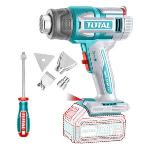 PISTOLA CALOR INALAMBRICA 20V CON TEMPERATURA AJUSTABLE PANTALLA LCD INCLUYE 4 BOQUILLAS 1 RASCADOR, BATERIA Y CARGADOR NO INCLUIDO INDUSTRIAL SUPER TOTAL (TBLI2003)