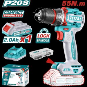 TALADRO ATORNILLADOR INALAMBRICO 1/2 20V 55NM INCLUYE 1 BATERIA DE 2.0AH, CARGADOR,47 ACCESORIOS TOTAL (UTDLI205582)