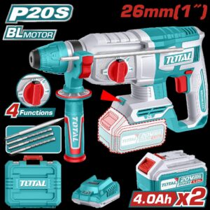 TALADRO ROTOMARTILLO 1" 20V SDS PLUS 2.5 JULES INCLUYE 3 BROCAS , 1 CINCEL CARGADOR Y BATERIA INDUSTRIAL TOTAL (UTRHLI202682)