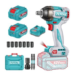 PISTOLA IMPACTO INALAMBRICA 1/2 42V 600 NM INCLUYE 2 BATERIAS 1 CARGADOR COPAS , PUNTA DESTORNILLADOR Y ADAPTADOR INDUSTRIAL SUPER TOTAL(UTIWLI42602)